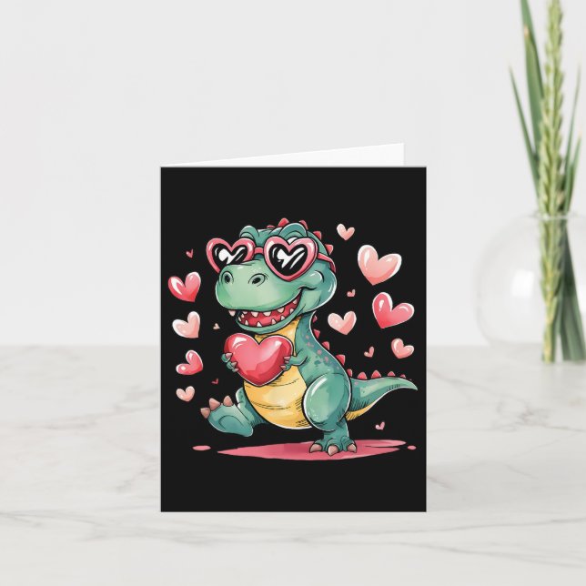 Tarjeta Día de San Valentín T-rex Dinosaurio Amor Mujeres  (Anverso)
