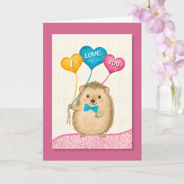 Tarjeta Día de San Valentín Te Amo Erizo Adorable (Orquídea)