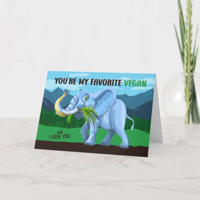 Tarjeta Día de San Valentín Vegano de Elefante Divertido  (Anverso)