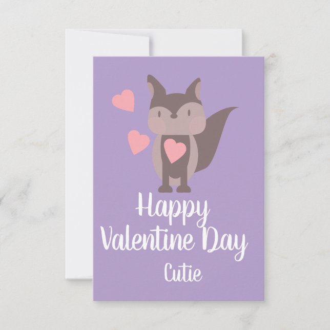 Tarjeta Día de San Valentín Zorro rosa lindo (Anverso)