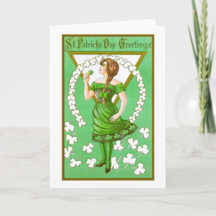Tarjeta Día de señora Holding Shamrock Vintage St Patricks
