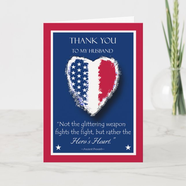 Tarjeta Día de veteranos feliz para el marido, el corazón (Anverso)