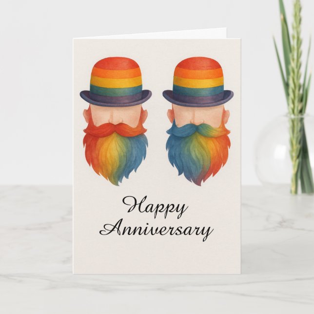 Tarjeta Día del aniversario divertido de pareja gay con ba (Anverso)