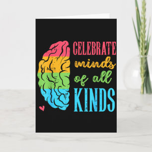 Tarjeta Día del Autismo Cerebro Celebrar Mentes Todo Tipo