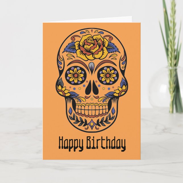 Tarjeta Día del cráneo mexicano del cumpleaños muerto (Anverso)