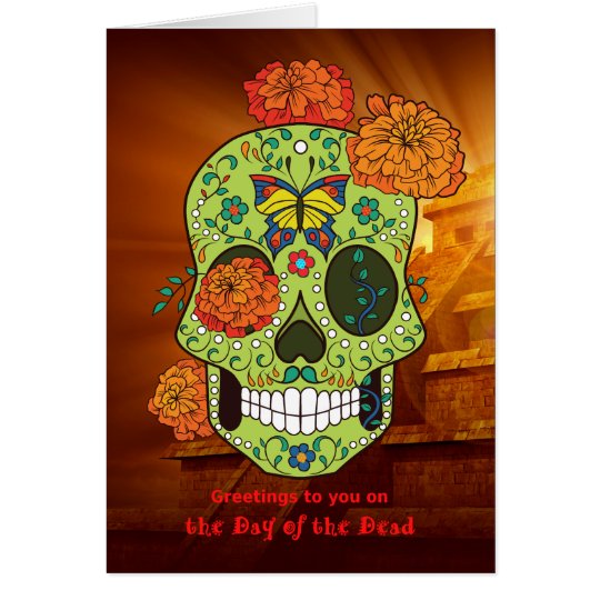 Tarjeta Día del cráneo y de las flores muertos del azúcar
