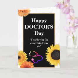 Tarjeta Día del Médico del girasol amarillo y del estetosc