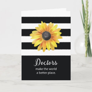 Tarjeta Día del Médico Gracias Girasol sobre Blanco y Negr