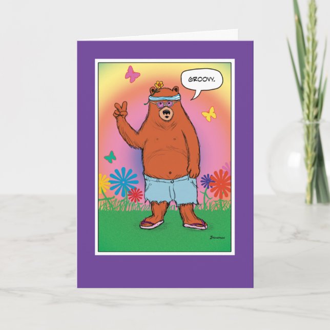 Tarjeta Día del Oso Hippie Funny Cumpleaños (Anverso)