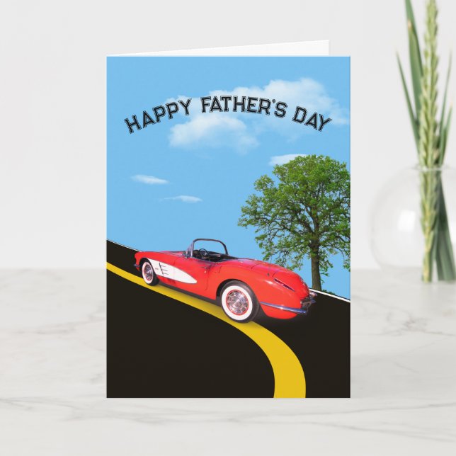 Tarjeta Día del Padre 1960 Corvette rojo y blanco (Anverso)