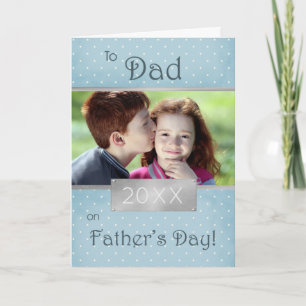 Tarjeta Día del Padre a Papá Personalizado Azul foto y año