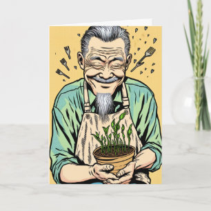 Tarjeta Día del Padre Adorable   Papá asiático sosteniendo
