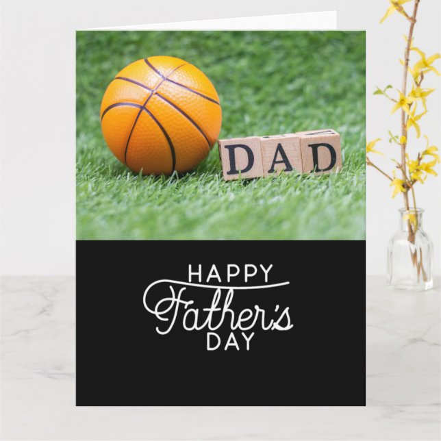 Tarjeta Día del Padre al baloncesto en verde para Papá (flor amarilla)