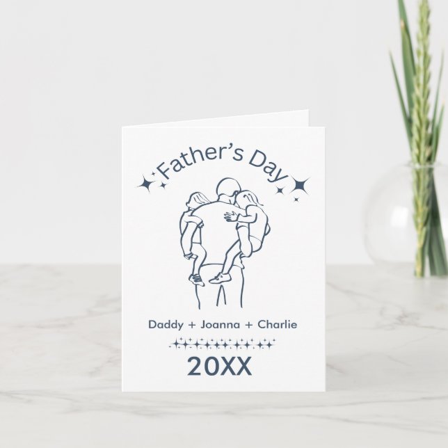 Tarjeta Día del Padre Azul 2 niños con papá (Anverso)
