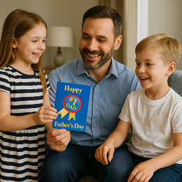 Tarjeta Día del Padre Azul Feliz