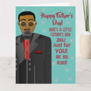 Tarjeta Día del Padre cantando Jingle de Papá afroamerican
