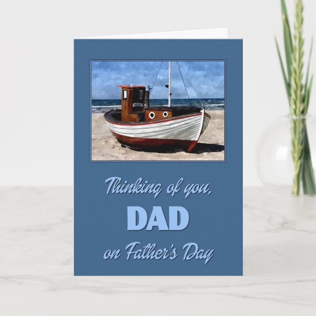 Tarjeta Día del Padre con pintura en barco pesquero (Anverso)