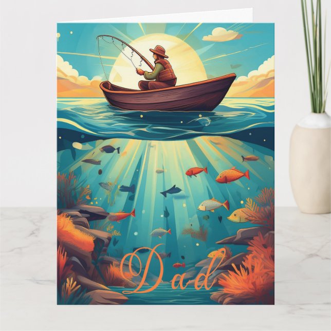 Tarjeta Día del Padre con un tema de pesca (Anverso)