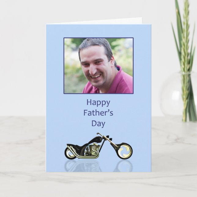 Tarjeta Día del padre con una foto y una motocicleta (Anverso)