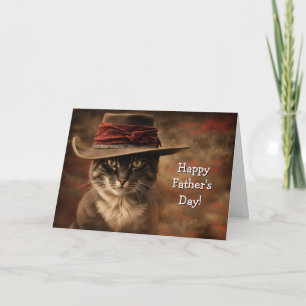 Tarjeta Día del Padre de gato divertido y lindo país