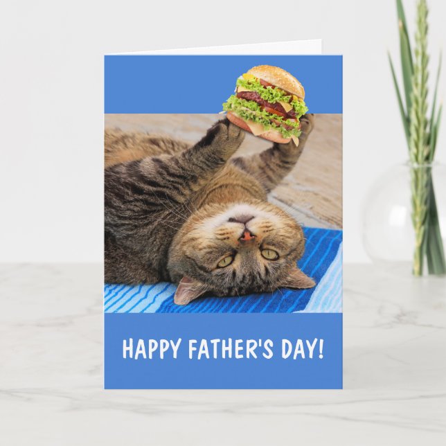 Tarjeta Día del padre de la comida chatarra y del gato (Anverso)