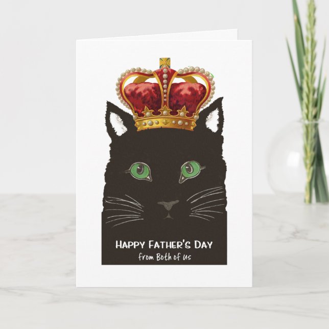 Tarjeta Día del padre de un gato negro con corona (Anverso)