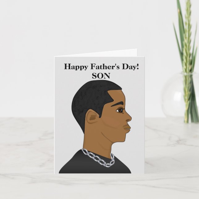 Tarjeta Día del padre de un hijo afroamericano (Anverso)