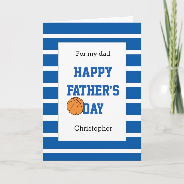 Tarjeta Día del Padre del Baloncesto Azul para papá (Anverso)