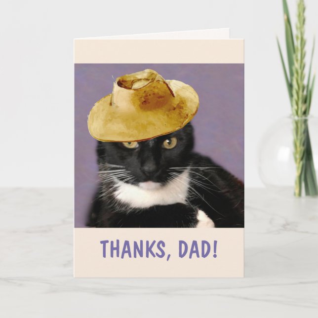 Tarjeta Día del Padre del Gorra del gato y el sol (Anverso)
