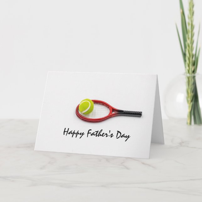 Tarjeta Día del padre del tenis con pelota y raqueta en bl (Anverso)