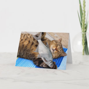Tarjeta Día del Padre Divertido de Gato y Pescado