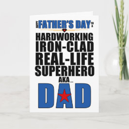 Tarjeta Día del Padre en la tipografía del superhéroe papá