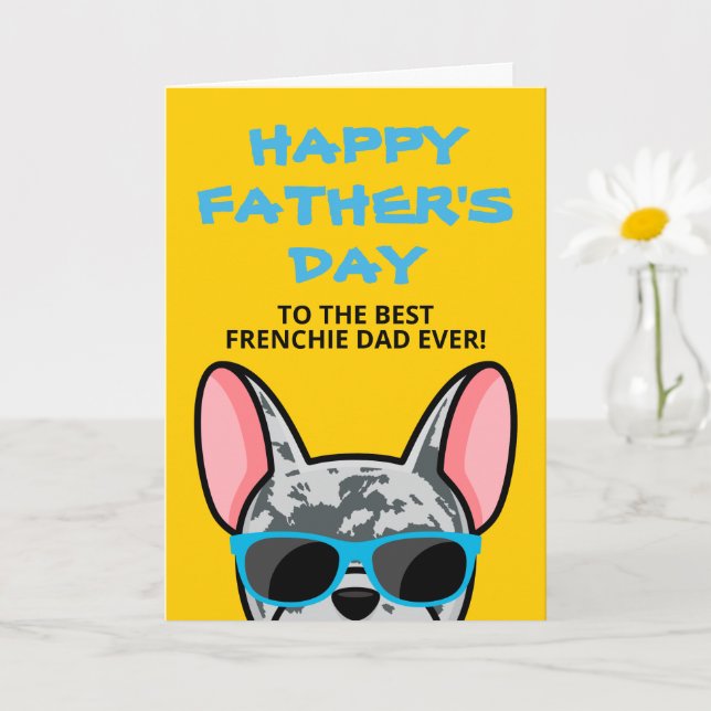Tarjeta Día del Padre Frenchie Bulldog Azul Merle Francés (Planta pequeña)