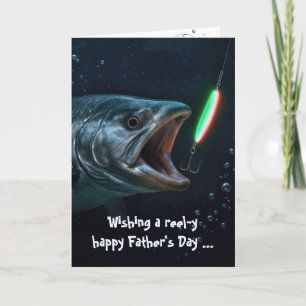 Tarjeta Día del Padre Gran Pez con señuelo de neón