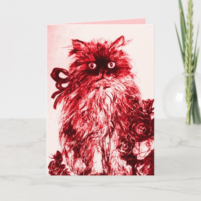 TARJETA DÍA DEL PADRE KITTEN CON ROSAS ROJAS (Anverso)