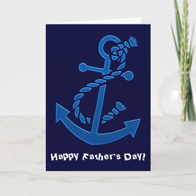 Tarjeta Día del Padre Marítimo Náutico Ancla del Barco Azu (Anverso)
