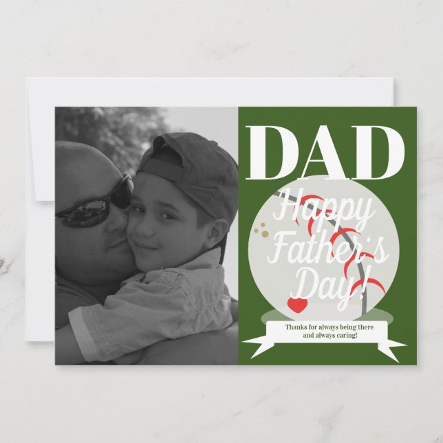 Tarjeta Día del Padre Moderno Béisbol y Corazón (Anverso)