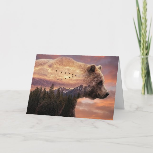 Tarjeta Día del Padre Oso Pardo y Montañas (Anverso)