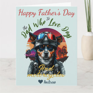 Tarjeta día del padre, papá del perro, motocicletas, moder