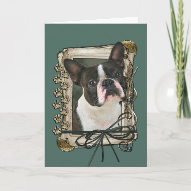Tarjeta Día del Padre - Papas de piedra - Boston Terrier (Anverso)
