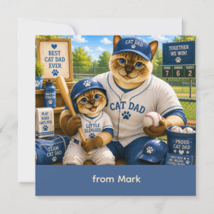 Tarjeta Día del Padre para Cat Dad Gato Amante del Béisbol
