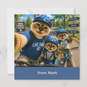 Tarjeta Día del Padre para el gato papá gato montando bici