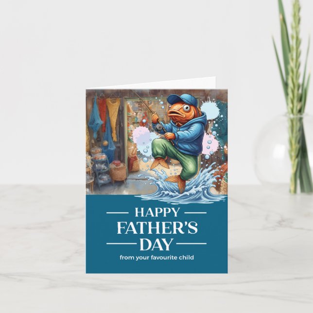 Tarjeta Día del Padre para el padre del amante de la pesca (Anverso)