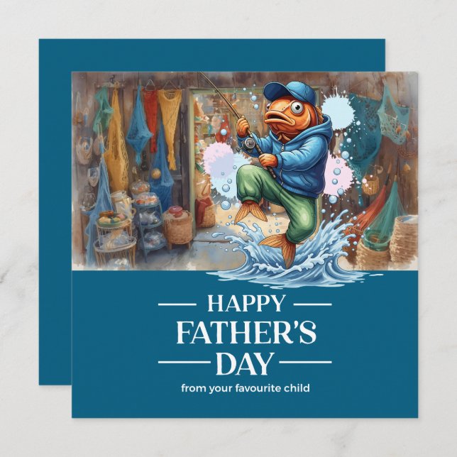 Tarjeta Día del Padre para el padre del amante de la pesca (Anverso / Reverso)