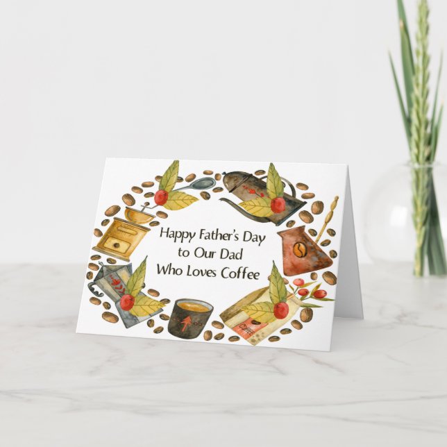 Tarjeta Día del padre para el padre que ama el café (Anverso)