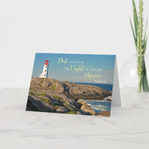 Tarjeta Día del Padre para Papá Faro en la Costa Rocosa