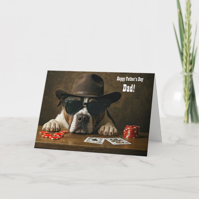 Tarjeta Día del Padre Perro Adorable con Sombrero de Vaque (Anverso)