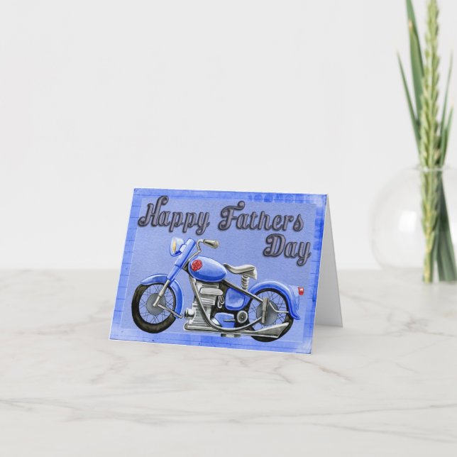Tarjeta Día del Padre Personalizado de Motocicleta Azul (Anverso)