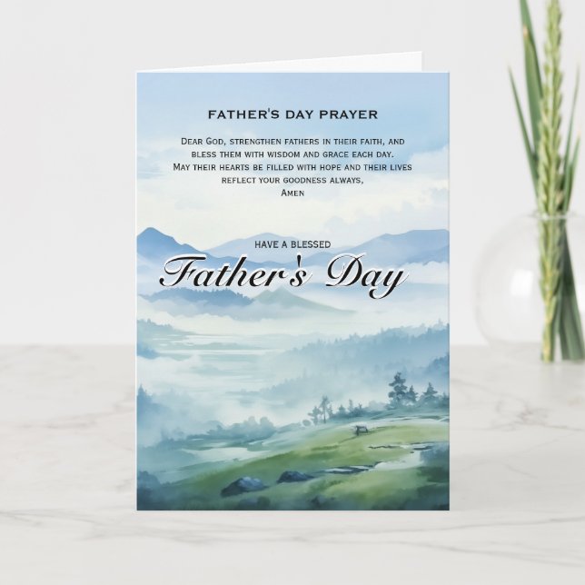 Tarjeta Día del Padre Religioso Azul Acuarela Naturaleza (Anverso)