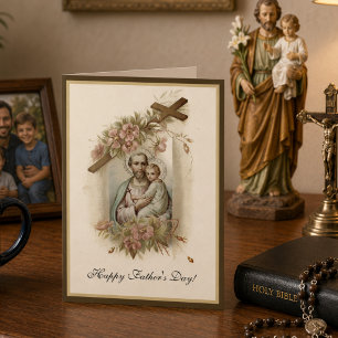 Tarjeta Día del Padre Religioso Estampa Antigua de San Jos